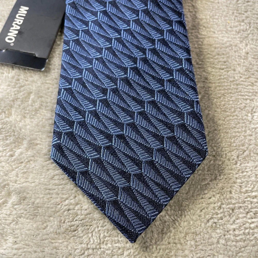 Murano Necktie Tie Navy Blue Geometric Silk 100% Silk 3" Geometric Office - Picture 2 of 6
